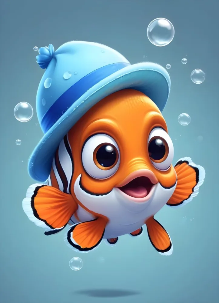 Digital Painting A Cute Cartoon Clownfish Wearing A Blue