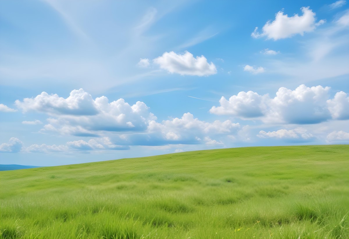 Green Grass Hill Under A Blue Sky